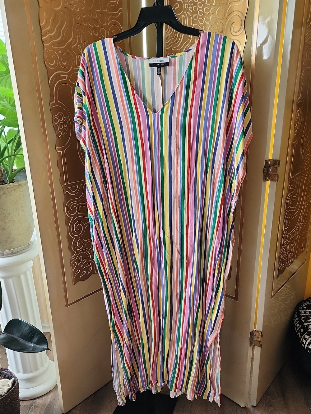 Eloquii Rainbow Stripe V-Neck Maxi Dress